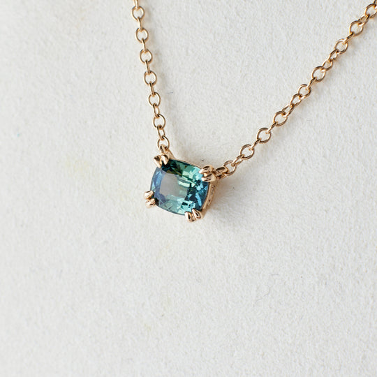 Maya Necklace - 1.03 Carat Teal Parti Cushion Sapphire