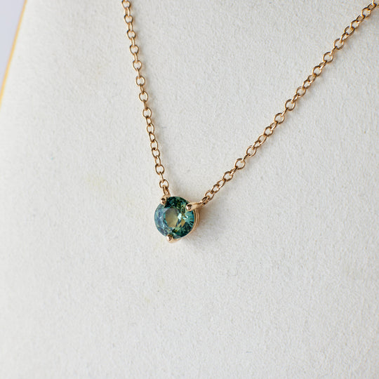 Cece Necklace - 1.02 Carat Green Teal Round Sapphire