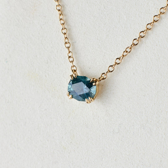 Maya Necklace - 1.04 Carat Blue Green Geo-Oval Sapphire