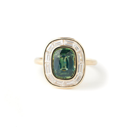 Lucienne Ring - 2.04 Carat Green Teal Cushion Sapphire