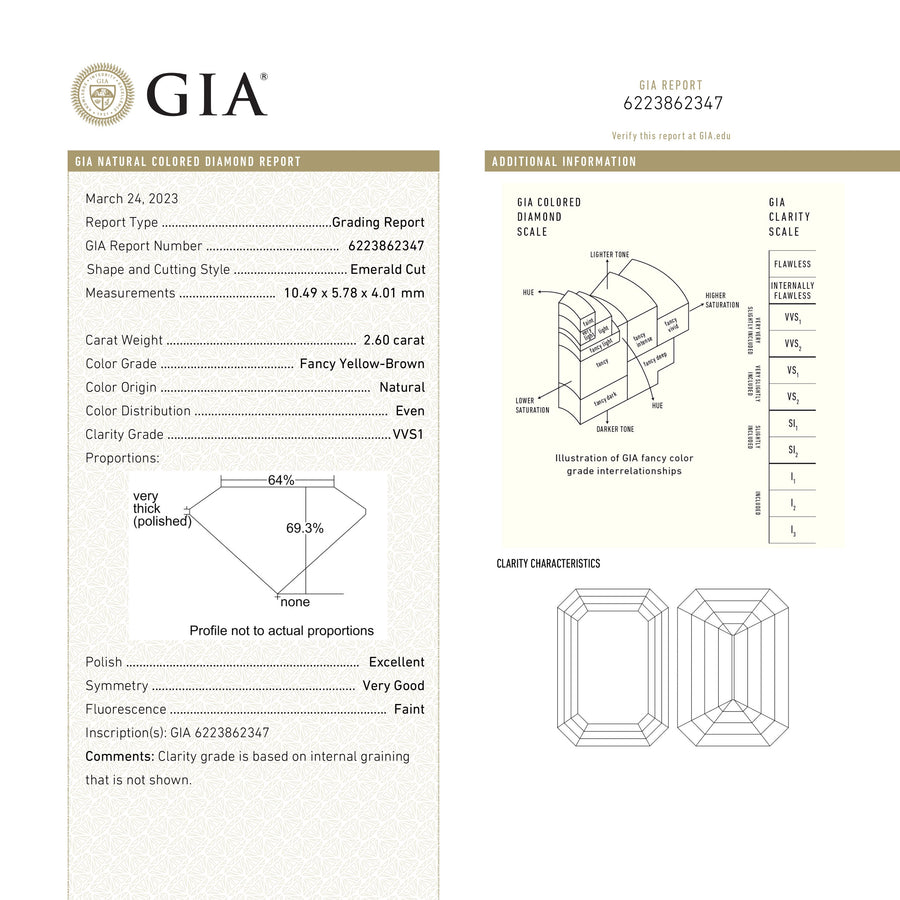 2.60ct 10.49x5.78x4.01mm GIA VVS1 Fancy Yellow-Brown Cut Corner Rectangle Step Cut 24262-01