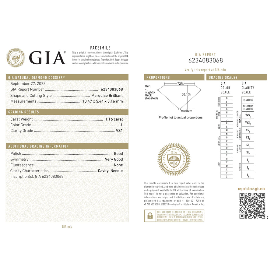 1.16ct 10.47x5.44x3.16mm GIA VS1 J Antique Moval Brilliant 24284-01