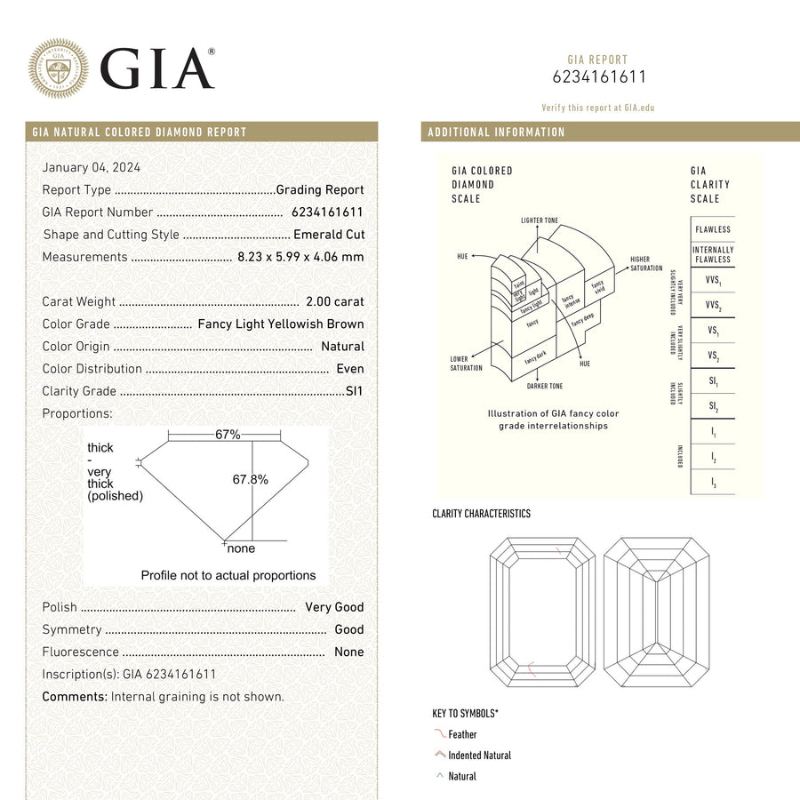 2.00ct 8.23x5.99x4.06mm GIA SI1 Fancy Light Yellowish Brown Cut Corner Rectangle Step Cut 🇨🇦 25099-01