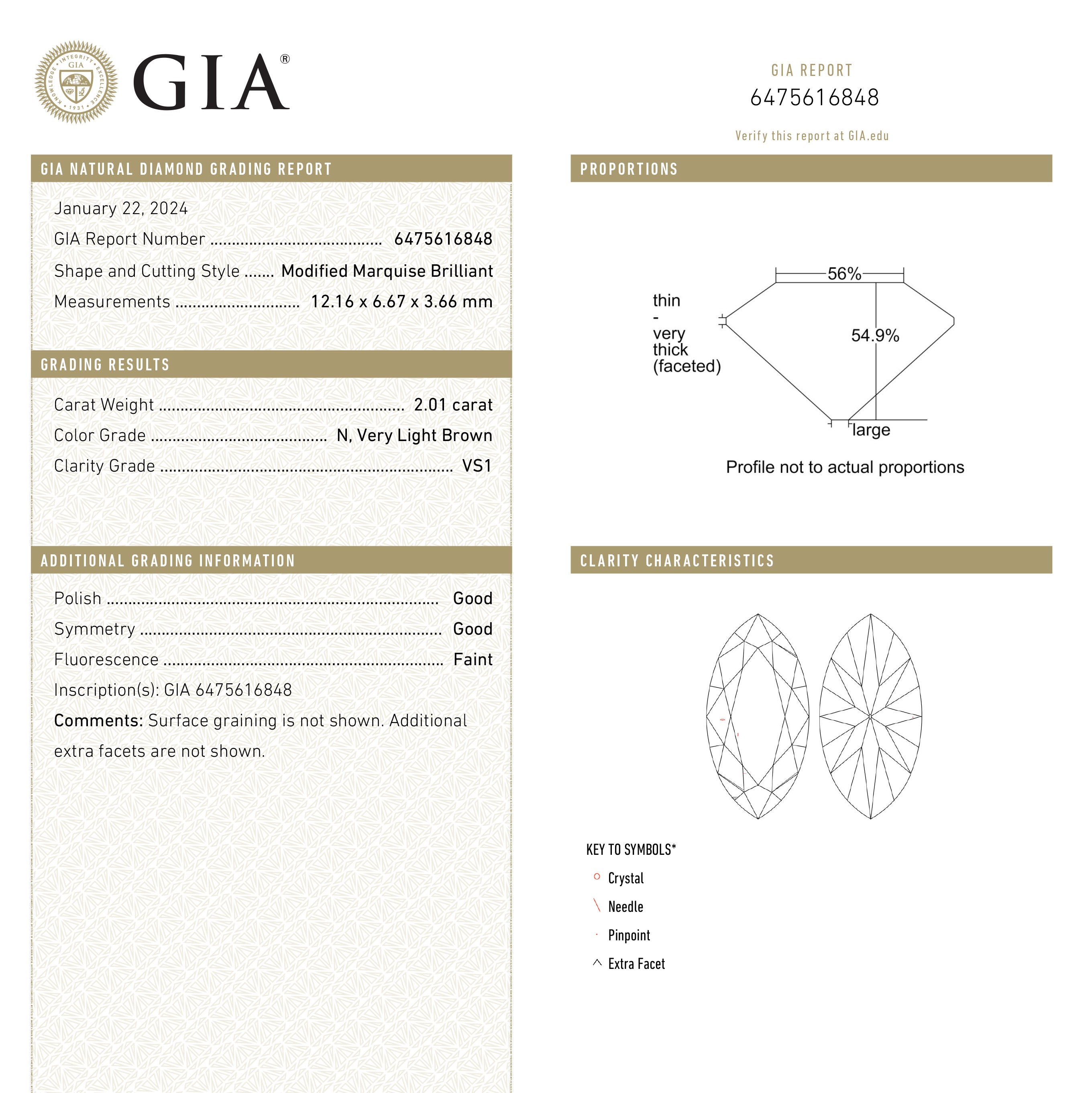 2.01ct 12.16x6.67x3.66mm GIA VS1 N Modern Antique Marquise