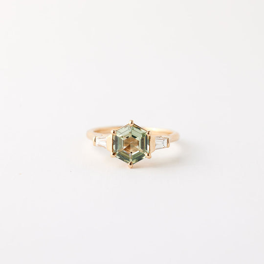 Adele Ring - 1.56 carat minty green hexagon sapphire