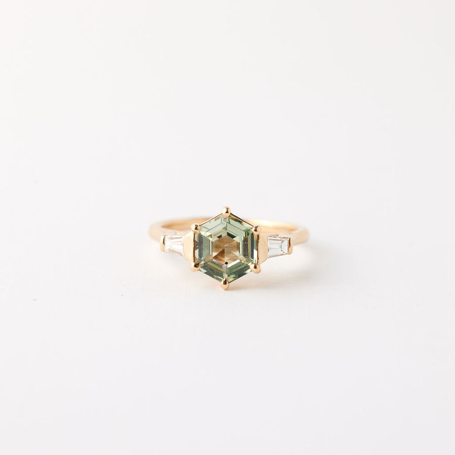 Adele Ring - 1.56 carat minty green hexagon sapphire