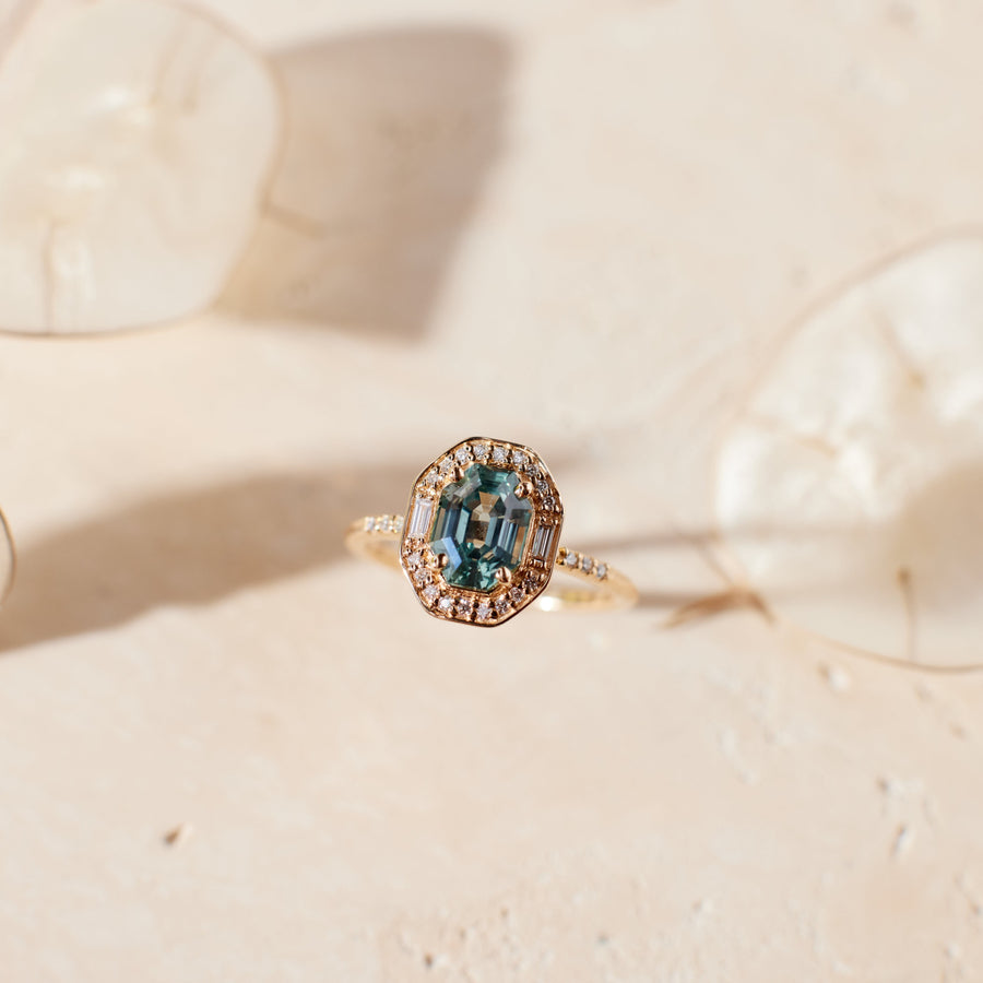 Athena ring - 1.75 Carat Blue-Teal Montana Sapphire