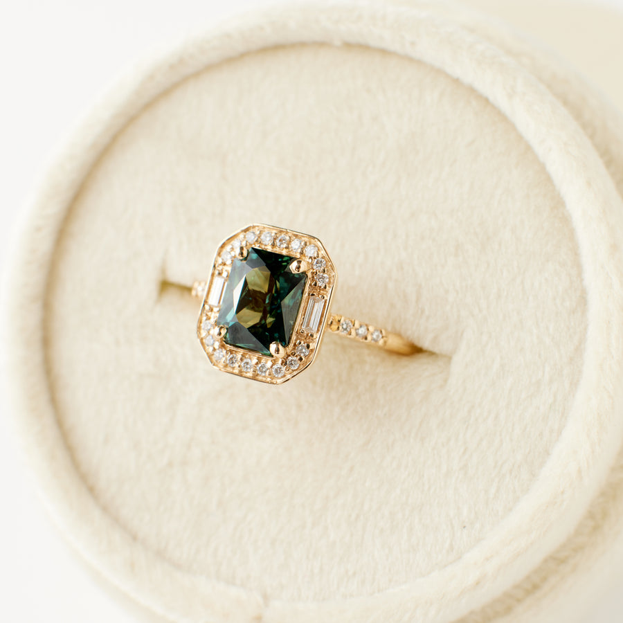 Athena Ring - 1.86 Carat Green-Teal Radiant Sapphire