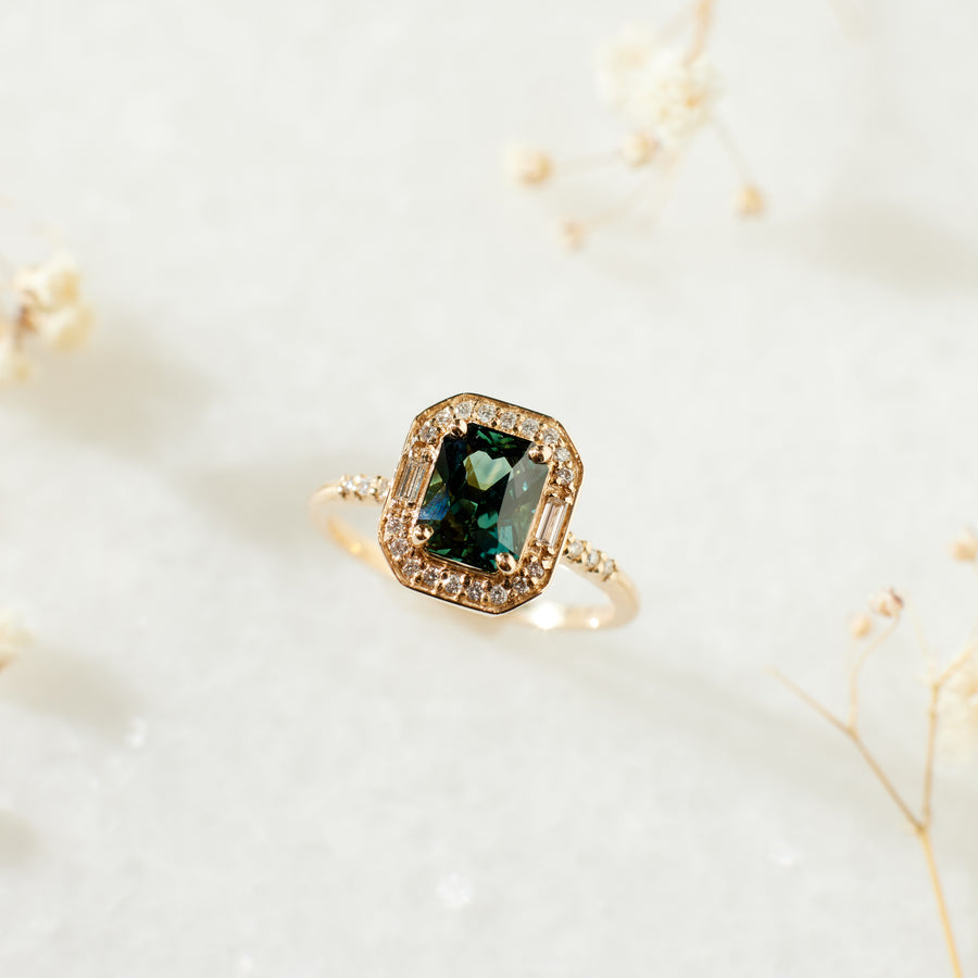 Athena Ring - 1.86 Carat Green-Teal Radiant Sapphire