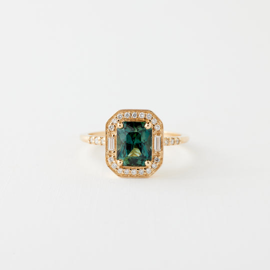 Athena Ring - 1.86 Carat Green-Teal Radiant Sapphire