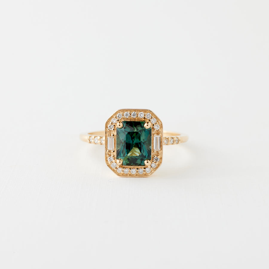 Athena Ring - 1.86 Carat Green-Teal Radiant Sapphire