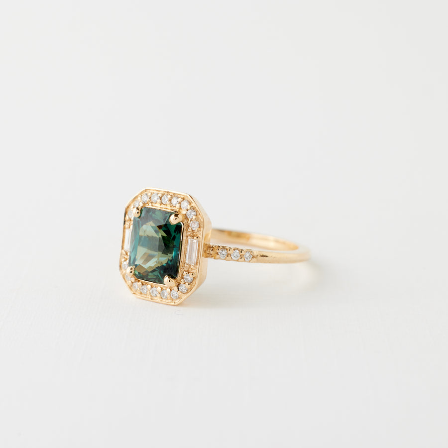 Athena Ring - 1.86 Carat Green-Teal Radiant Sapphire