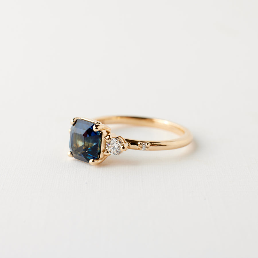 Clio Ring - 2.02 Carat Blue Asscher Cut Sapphire