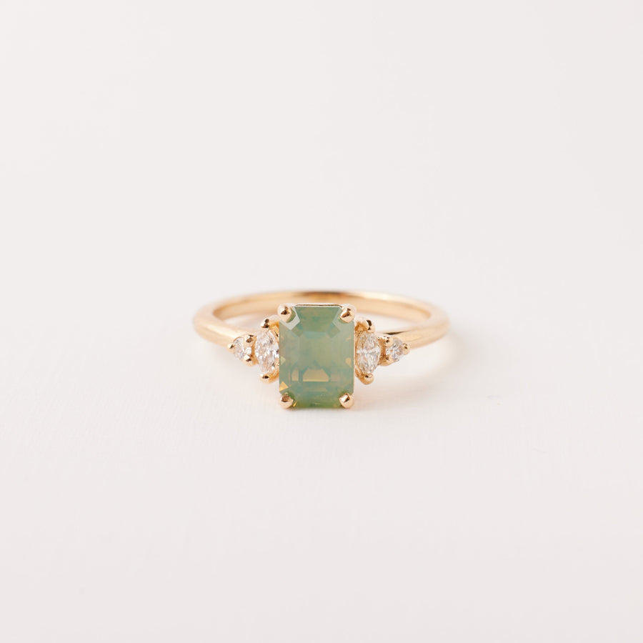 Desi Ring - 1.50 Carat Emerald Cut Green-Gold Opalescent Sapphire