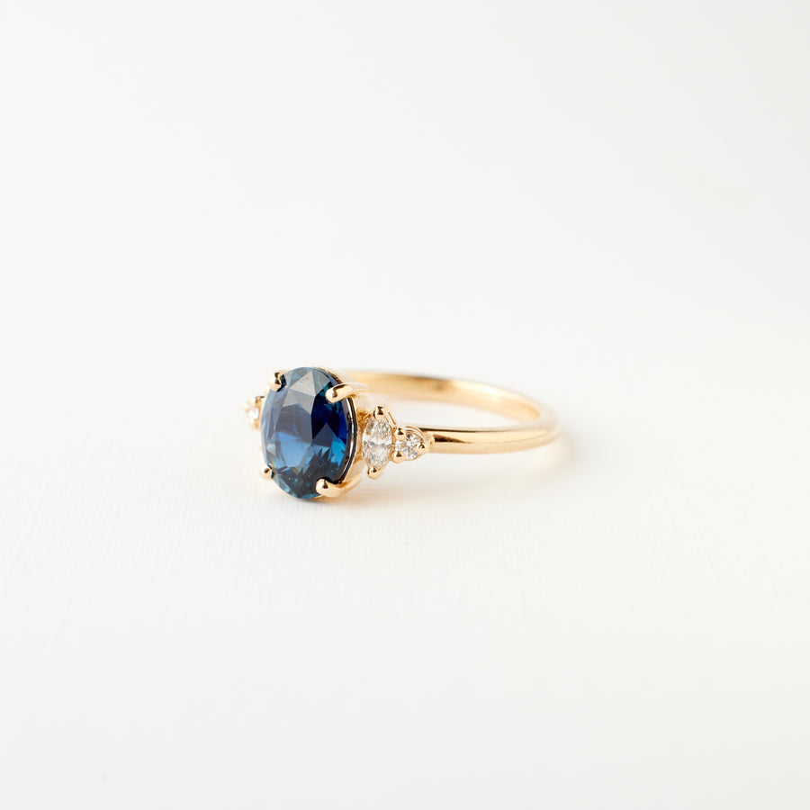 Desi Ring - 2.12 Carat Teal Blue Oval Sapphire