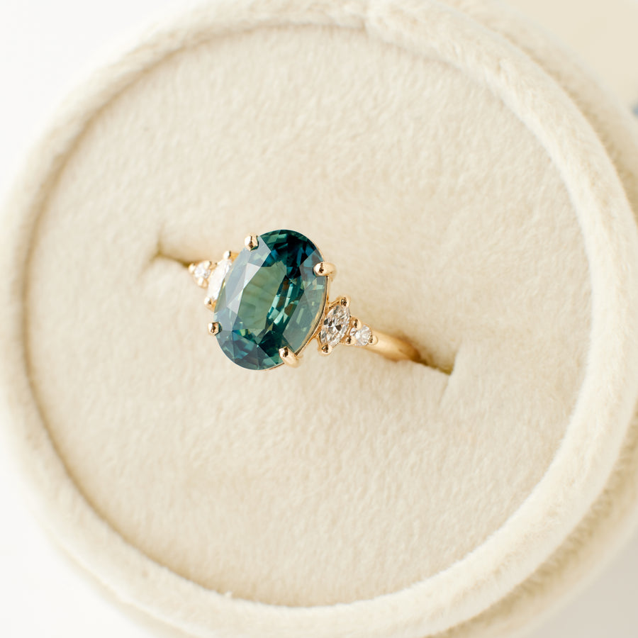 Desi Ring - 3.53 Carat Teal Oval Sapphire