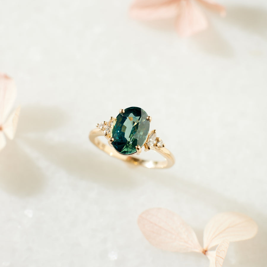 Desi Ring - 3.53 Carat Teal Oval Sapphire