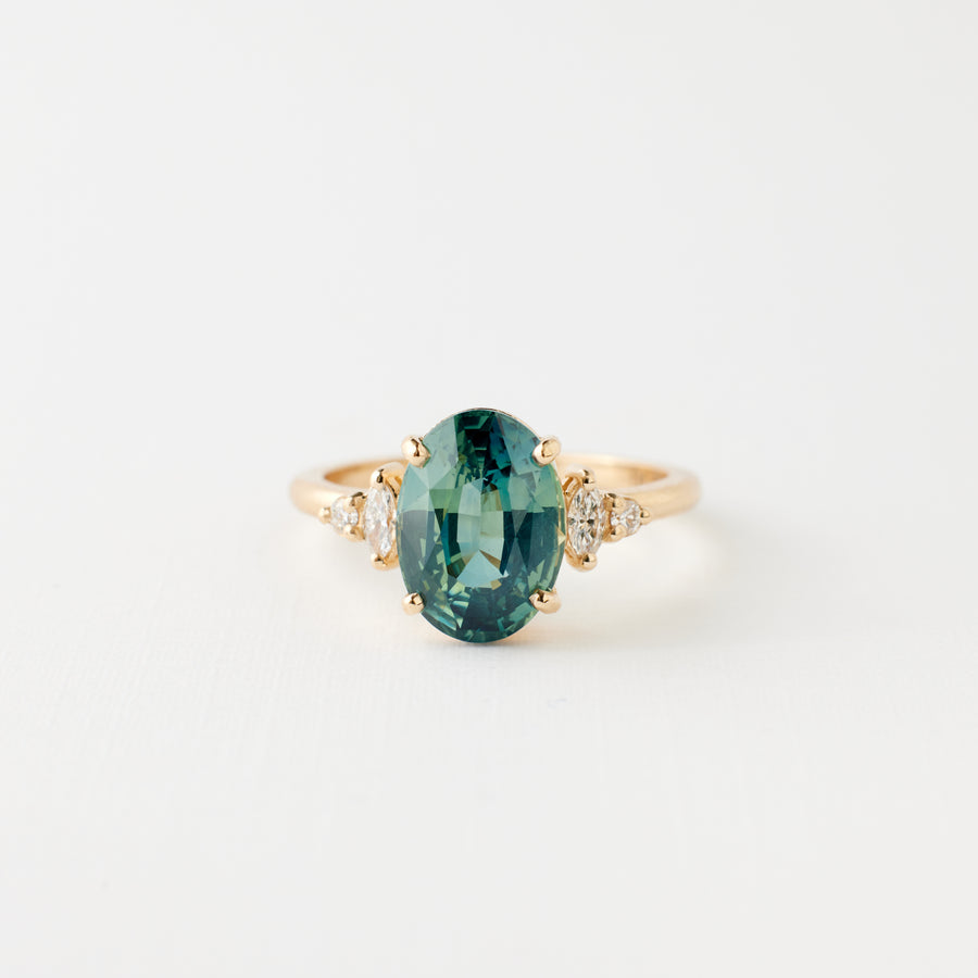 Desi Ring - 3.53 Carat Teal Oval Sapphire