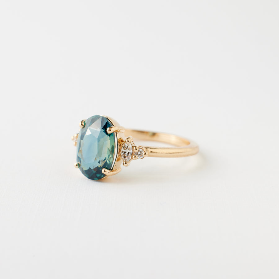 Desi Ring - 3.53 Carat Teal Oval Sapphire