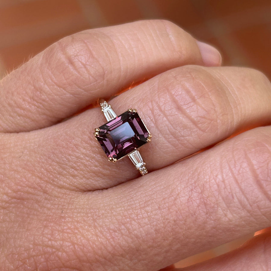 Sylvie Ring - 3.15ct. Purple Red Emerald Cut Ruby