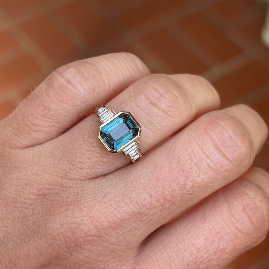 Nina Ring - 3.05 Carat Emerald Cut Teal Sapphire