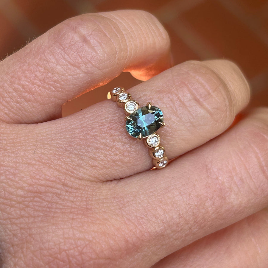 Fern Ring - 1.59 Carat Teal Oval Sapphire