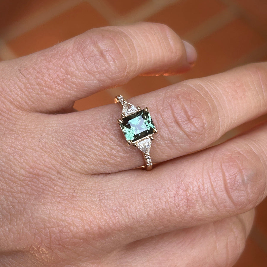 Portia Ring - 2.06 Carat Green-Teal Radiant Sapphire