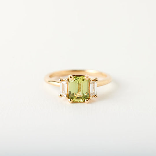 Jacey ring - 1.28 carat yellow-green emerald cut sapphire
