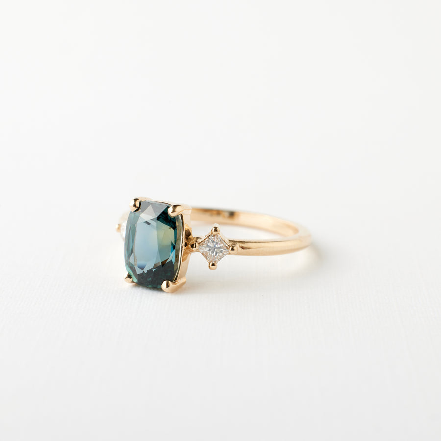 Jane Ring - 2.06 Carat Teal Cushion Sapphire