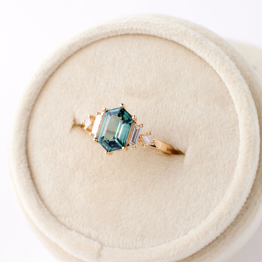 Josie Ring - 1.74 carat Teal Green Hexagon Sapphire