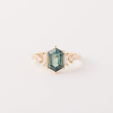 Josie Ring - 1.74 carat Teal Green Hexagon Sapphire