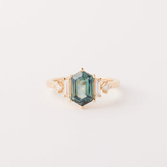 Josie Ring - 1.74 carat Teal Green Hexagon Sapphire