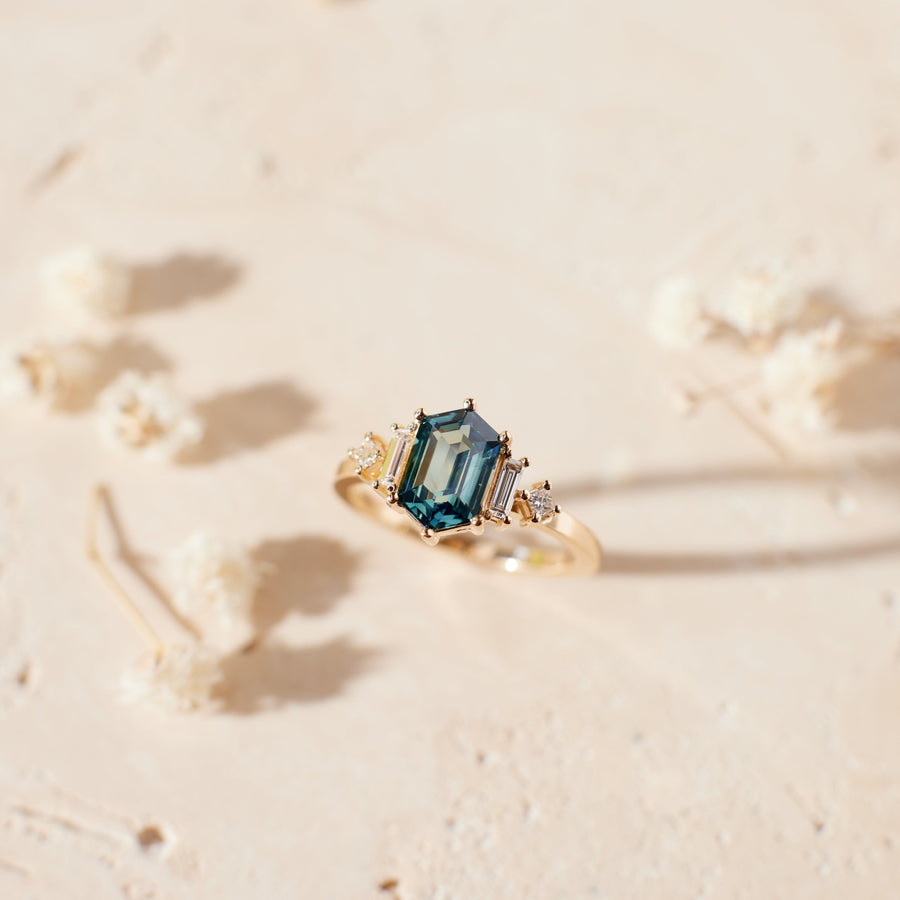 Josie Ring - 1.74 carat Teal Green Hexagon Sapphire