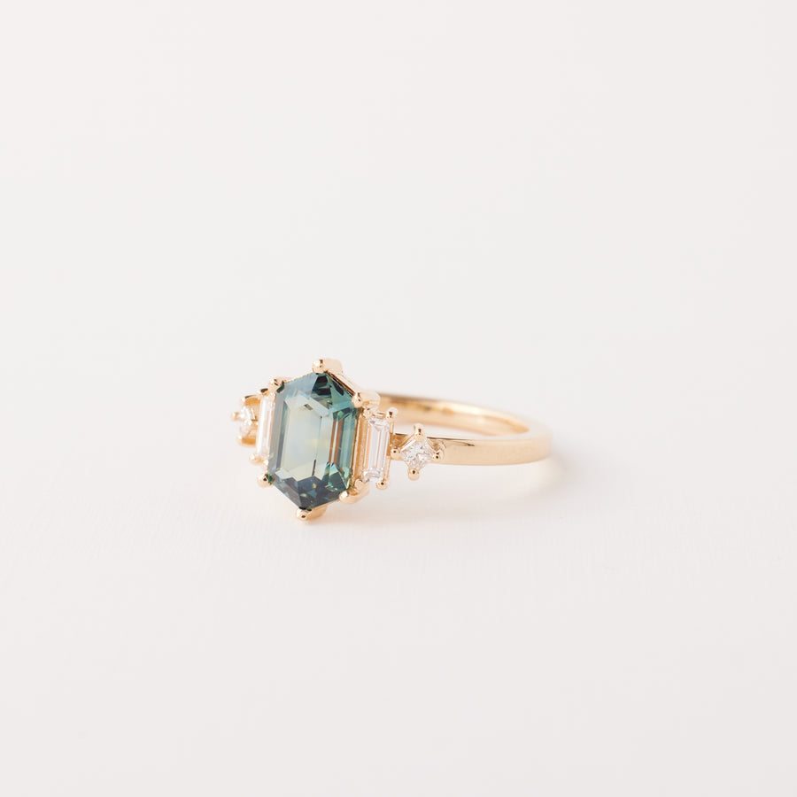 Josie Ring - 1.74 carat Teal Green Hexagon Sapphire