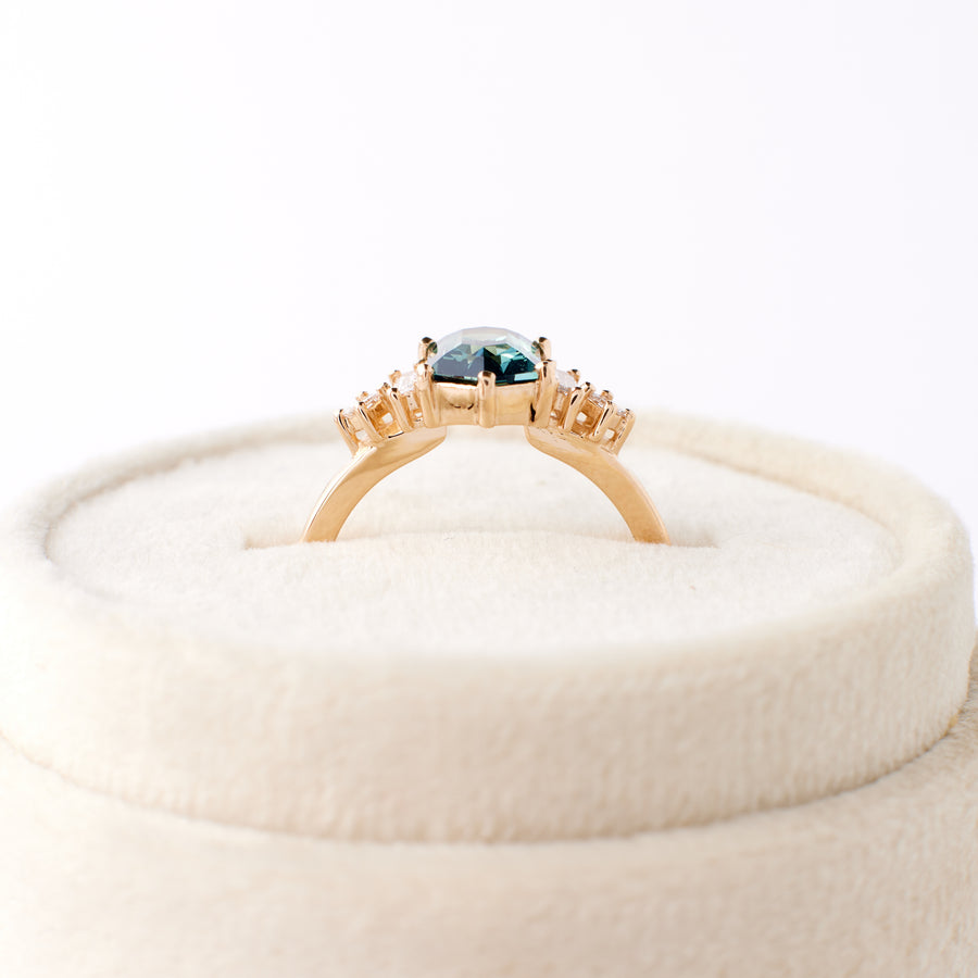 Josie Ring - 1.74 carat Teal Green Hexagon Sapphire