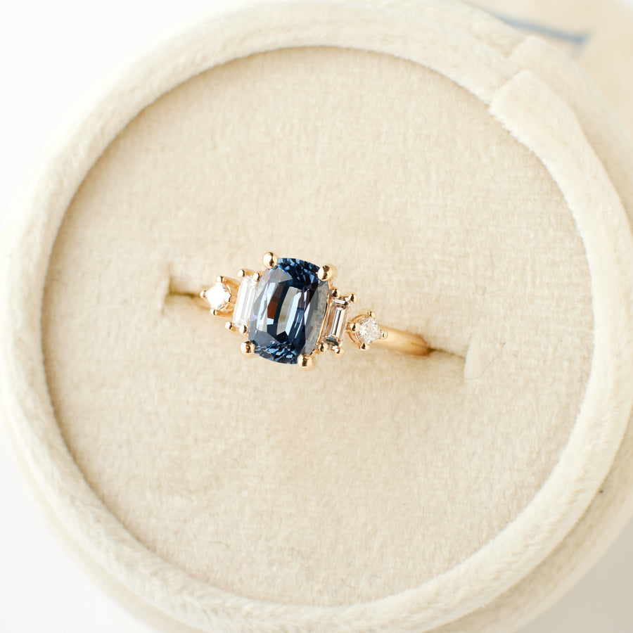 Josie Ring - 1.32 Carat Blue Cushion Cut Sapphire