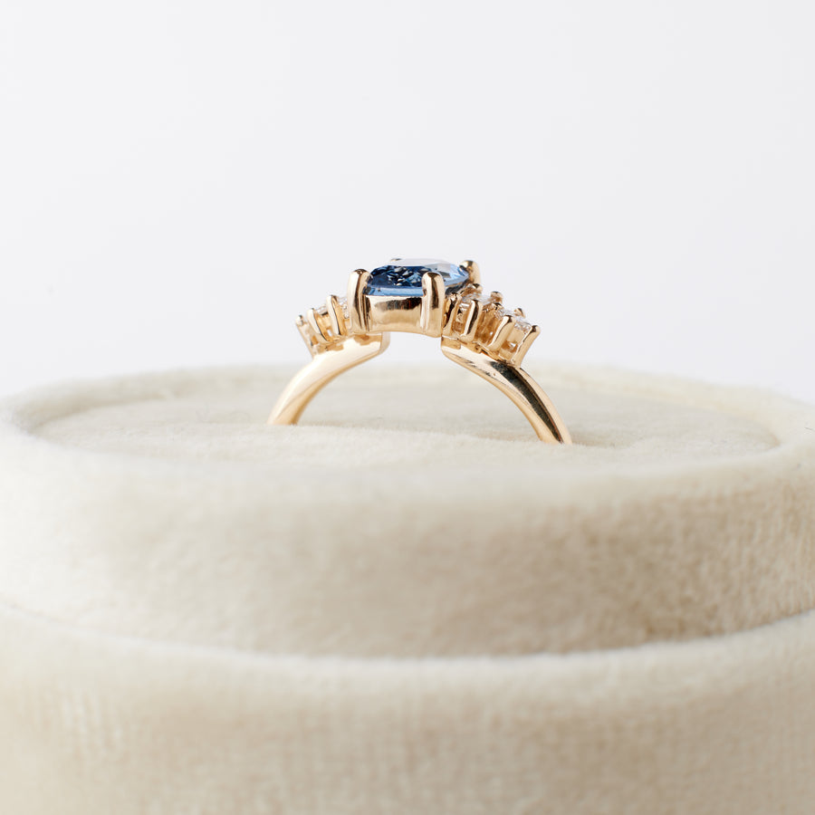 Josie Ring - 1.32 Carat Blue Cushion Cut Sapphire