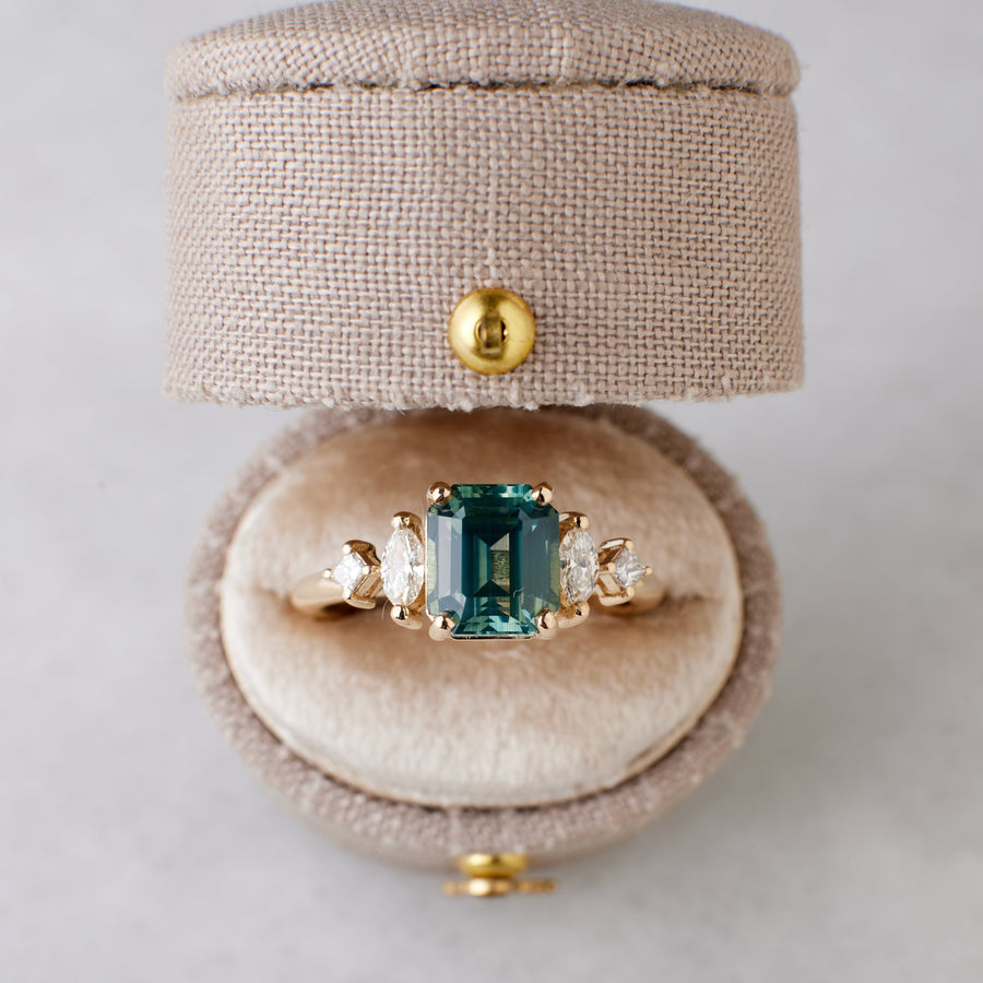 Julia Ring - 2.73 Carat Minty Teal Emerald Cut Sapphire