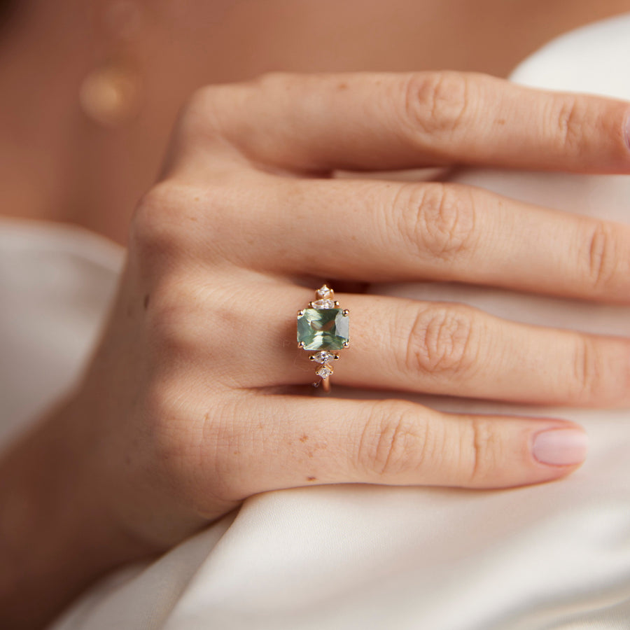 Julia Ring - 3.54 Carat Minty Green Radiant Sapphire