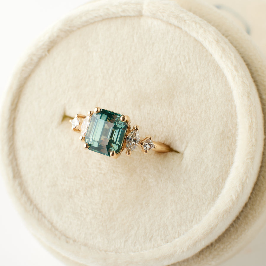 Julia Ring - 2.73 Carat Minty Teal Emerald Cut Sapphire