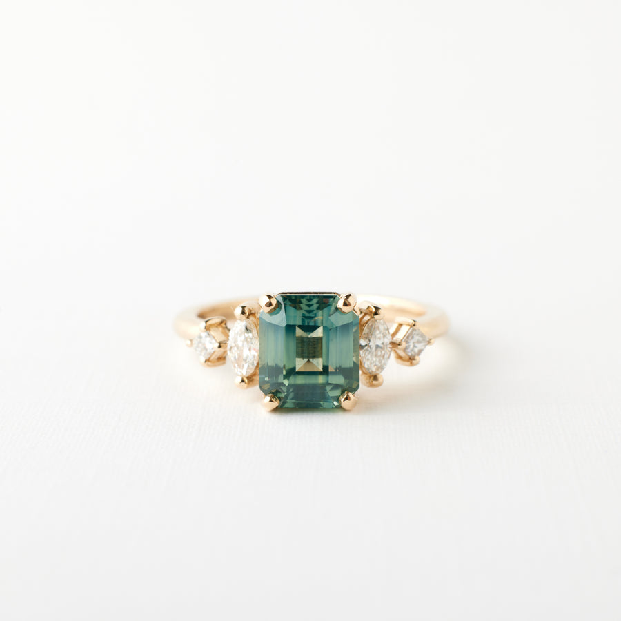 Julia Ring - 2.73 Carat Minty Teal Emerald Cut Sapphire