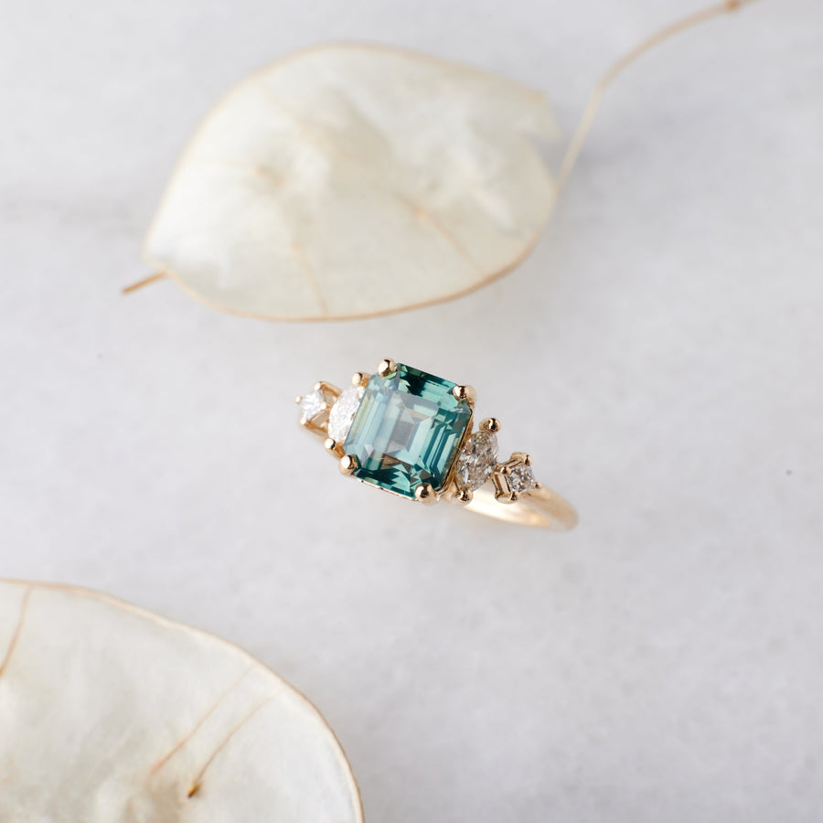 Julia Ring - 2.73 Carat Minty Teal Emerald Cut Sapphire