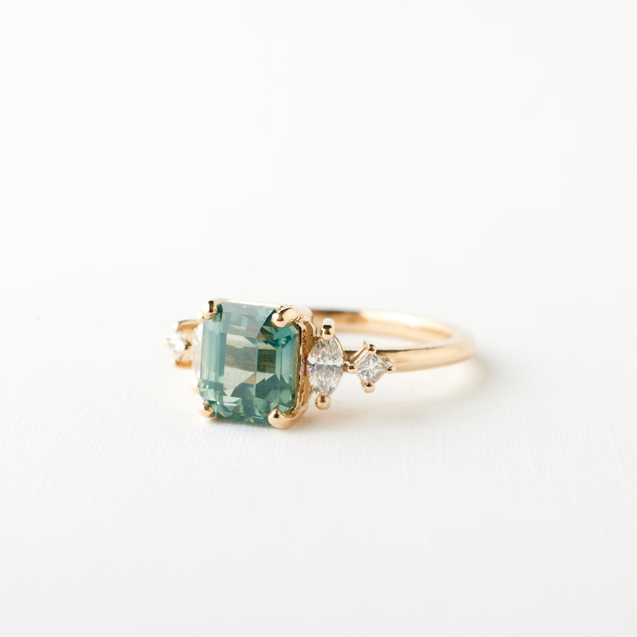 Julia Ring - 2.73 Carat Minty Teal Emerald Cut Sapphire