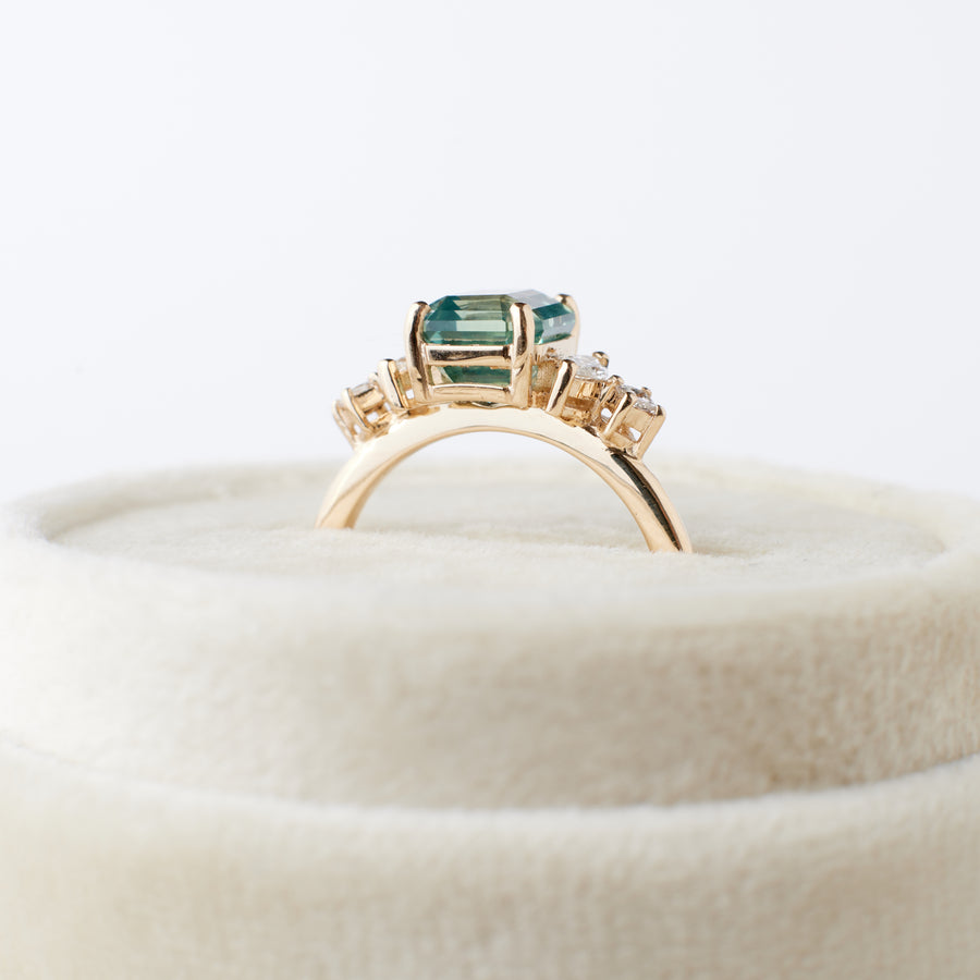 Julia Ring - 2.73 Carat Minty Teal Emerald Cut Sapphire