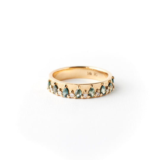 Kendall Ring - Teal-Green Sapphire + Diamond