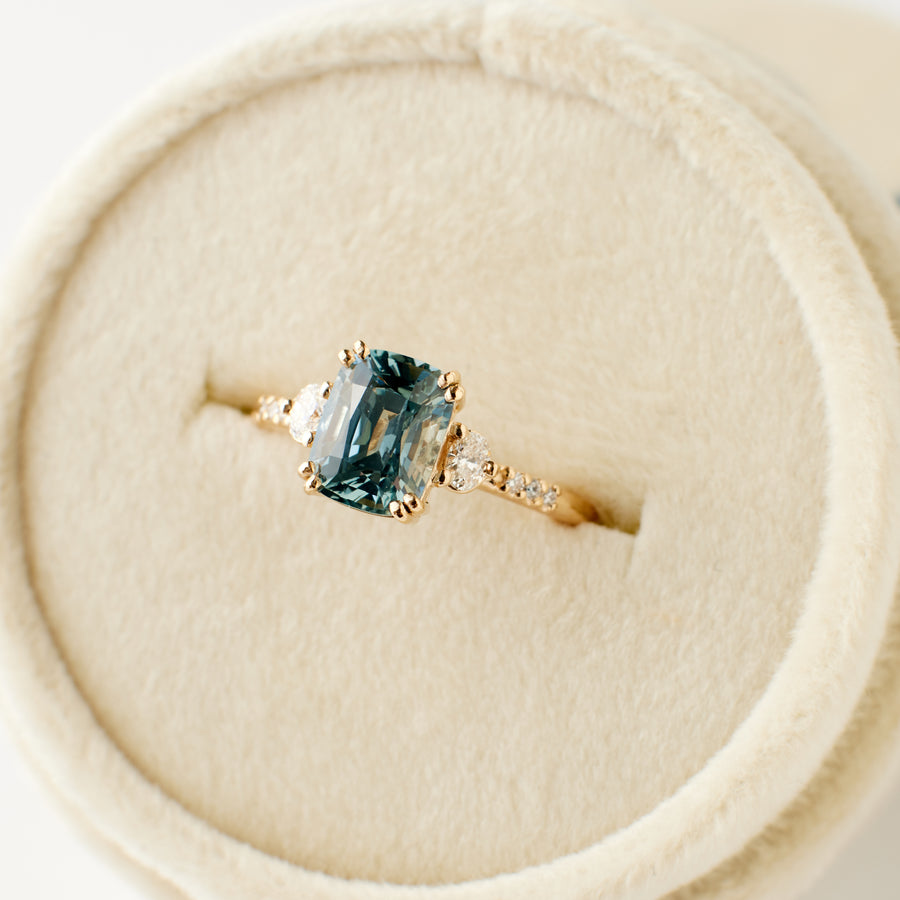 Laurel Ring - 2.03 Carat Teal Aqua Cushion Sapphire