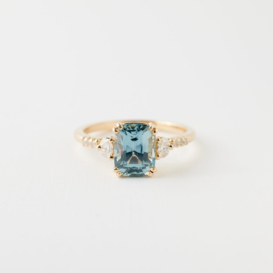 Laurel Ring - 2.03 Carat Teal Aqua Cushion Sapphire