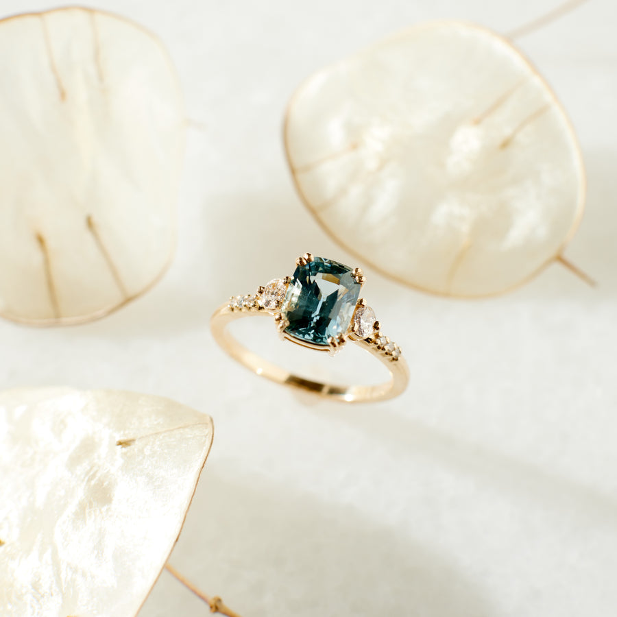 Laurel Ring - 2.03 Carat Teal Aqua Cushion Sapphire