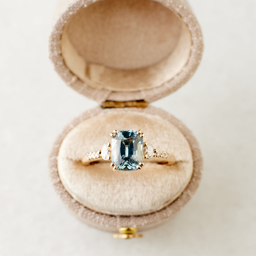 Laurel Ring - 2.03 Carat Teal Aqua Cushion Sapphire