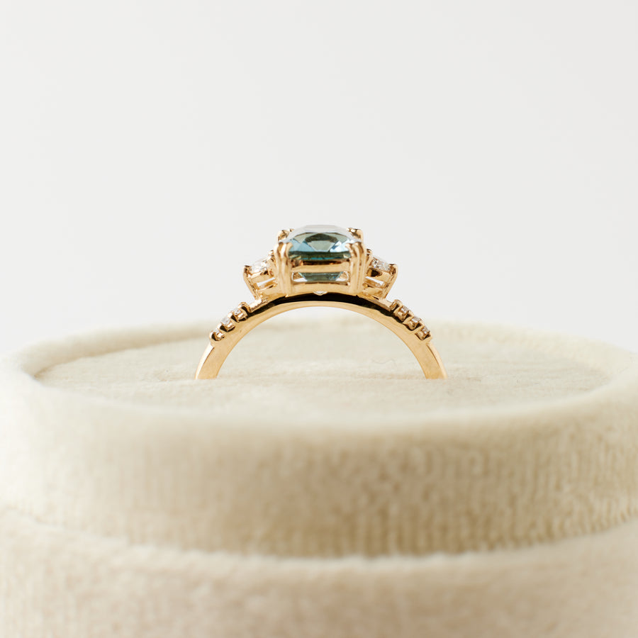 Laurel Ring - 2.03 Carat Teal Aqua Cushion Sapphire